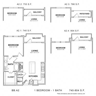 Rendering of the BB.A2 floor plan with 1 bedroom[s] and 1 bathroom[s] at 04-0464