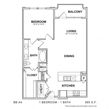 Rendering of the BB.A4 floor plan with 1 bedroom[s] and 1 bathroom[s] at 04-0464