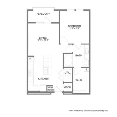 Rendering of the BL.A6 floor plan with 1 bedroom[s] and 1 bathroom[s] at 04-0464