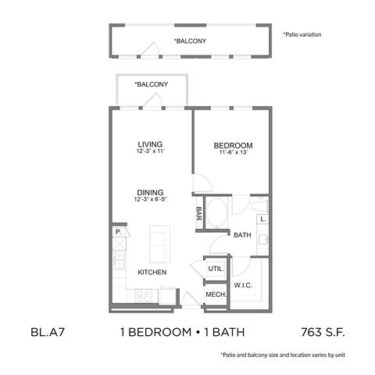 Rendering of the BL.A7 floor plan with 1 bedroom[s] and 1 bathroom[s] at 04-0464