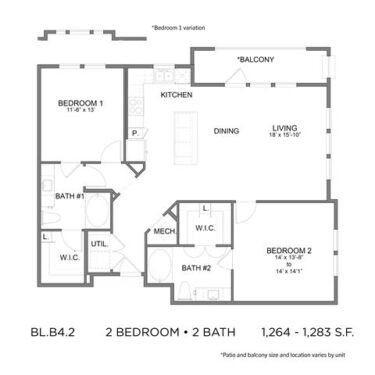 Rendering of the BL.B4.2 floor plan with 2 bedroom[s] and 2 bathroom[s] at 04-0464