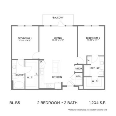 Rendering of the BL.B5 floor plan with 2 bedroom[s] and 2 bathroom[s] at 04-0464