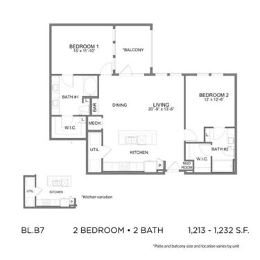 Rendering of the BL.B7 floor plan with 2 bedroom[s] and 2 bathroom[s] at 04-0464