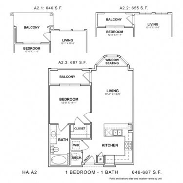 Rendering of the HA.A2 floor plan with 1 bedroom[s] and 1 bathroom[s] at 04-0464