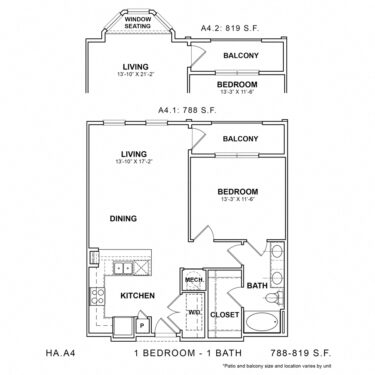 Rendering of the HA.A4 floor plan with 1 bedroom[s] and 1 bathroom[s] at 04-0464