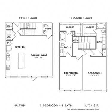 Rendering of the HA.THB1 floor plan with 2 bedroom[s] and 2 bathroom[s] at 04-0464