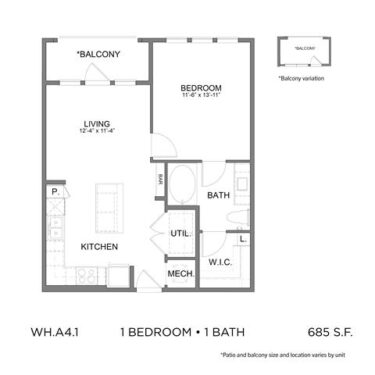 Rendering of the WH.A4.1 floor plan with 1 bedroom[s] and 1 bathroom[s] at 04-0464