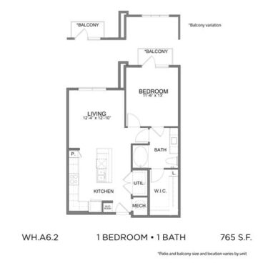 Rendering of the WH.A6.2 floor plan with 1 bedroom[s] and 1 bathroom[s] at 04-0464