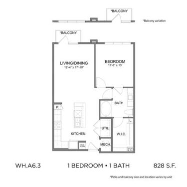 Rendering of the WH.A6.3 floor plan with 1 bedroom[s] and 1 bathroom[s] at 04-0464
