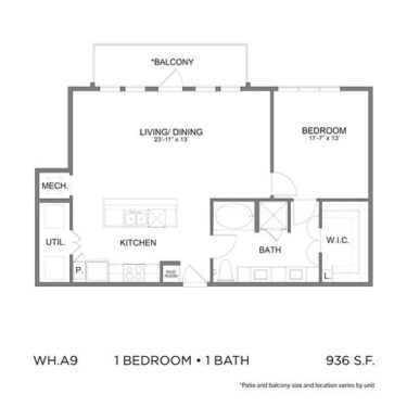 Rendering of the WH.A9 floor plan with 1 bedroom[s] and 1 bathroom[s] at 04-0464