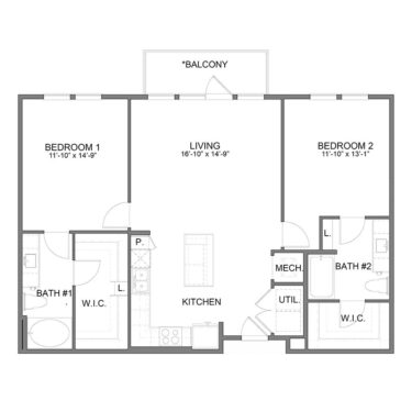 Rendering of the BL.B5 floor plan with 2 bedroom[s] and 2 bathroom[s] at Apartments at the Sound