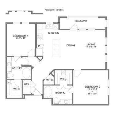 Rendering of the BL.B4.2 floor plan with 2 bedroom[s] and 2 bathroom[s] at Apartments at the Sound