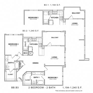 Rendering of the BB.B3 floor plan with 2 bedroom[s] and 2 bathroom[s] at Apartments at the Sound