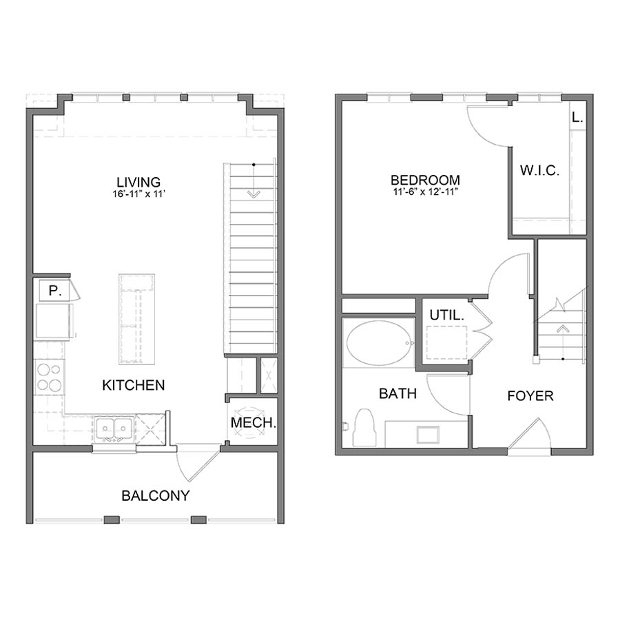 Rendering of the WH.THA2 floor plan with 1 bedroom[s] and 1 bathroom[s] at Apartments at the Sound
