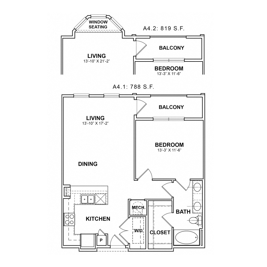 Rendering of the HA.A4 floor plan with 1 bedroom[s] and 1 bathroom[s] at Apartments at the Sound